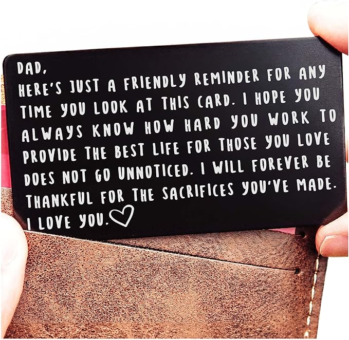 Red Dot Laser Engraving Wallet Card for Dad – Father's Day from Son or Daughter for the Best Dad Ever - Voted Most Meaningful and Unique Gift for Fathers - Gift Ready, Engraved