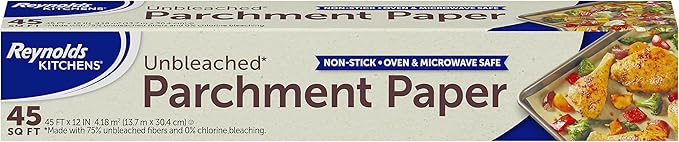 Reynolds Kitchens Unbleached Parchment Paper Roll, Non Stick Parchment Paper for Cooking and Baking, Oven Safe up to 425 Degrees, Chlorine-Free, 45 Feet x 12 Inches, 45 Total Sq. Ft.
