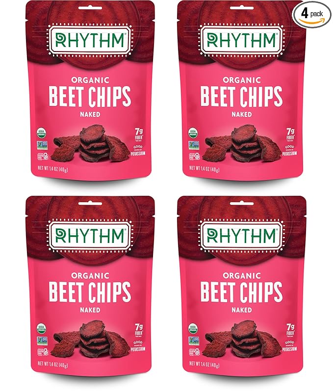 Rhythm Superfoods Beet Chips Organic and Non GMO Vegan Gluten Free Snacks, Naked, 1.4 Ounce (Pack of 4)