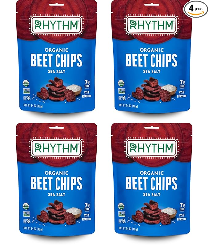 Rhythm Superfoods Cripsy Beet Chips, Salted, Organic and Non-GMO, Vegan/Gluten-Free Superfood Snacks, 1.4 Oz (Pack of 4)