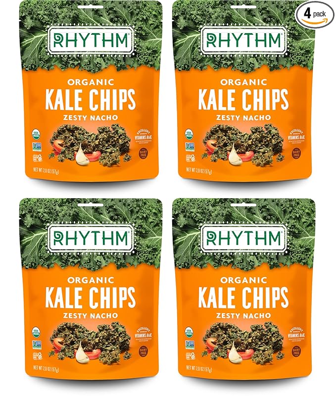 Rhythm Superfoods Kale Chips, Zesty Nacho, Organic and Non-GMO, 2.0 Oz (Pack of 4), Vegan/Gluten-Free Superfood Snacks
