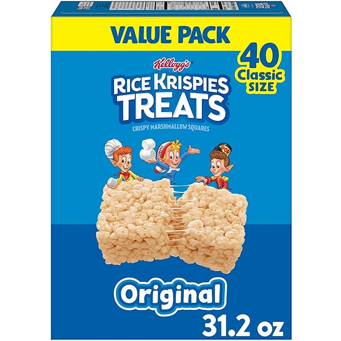 Rice Krispies Treats Crispy Marshmallow Squares, Kids Snacks, Cereal Bars, Original, 31.2oz Box (40 Bars)