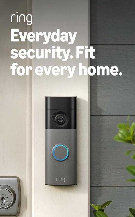 Ring Battery Doorbell (newest model) — Retinal 2K with wide-angle video, up to 6x Enhanced Zoom, Two-Way Talk, and Built-In Battery, Speckled Gray