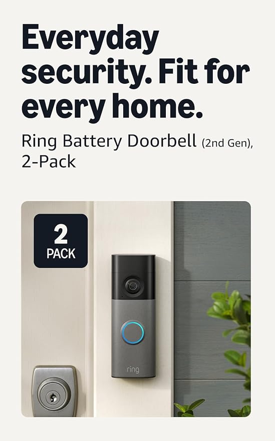 Ring Battery Doorbell (newest model), Retinal 2K with wide-angle video, up to 6x Enhanced Zoom, Two-Way Talk, and Built-In Battery, 2-pack Speckled Gray