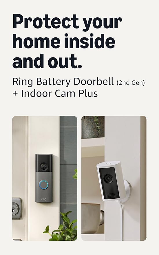 Ring Battery Doorbell (newest model), Speckled Gray with Indoor Cam Plus, White