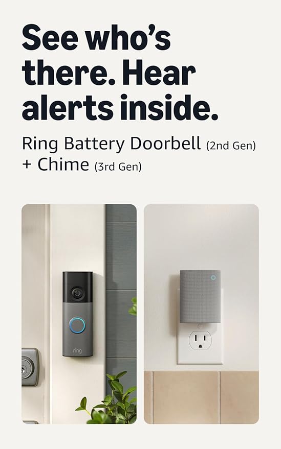 Ring Battery Doorbell (newest model), Speckled Gray with Chime (newest model), White