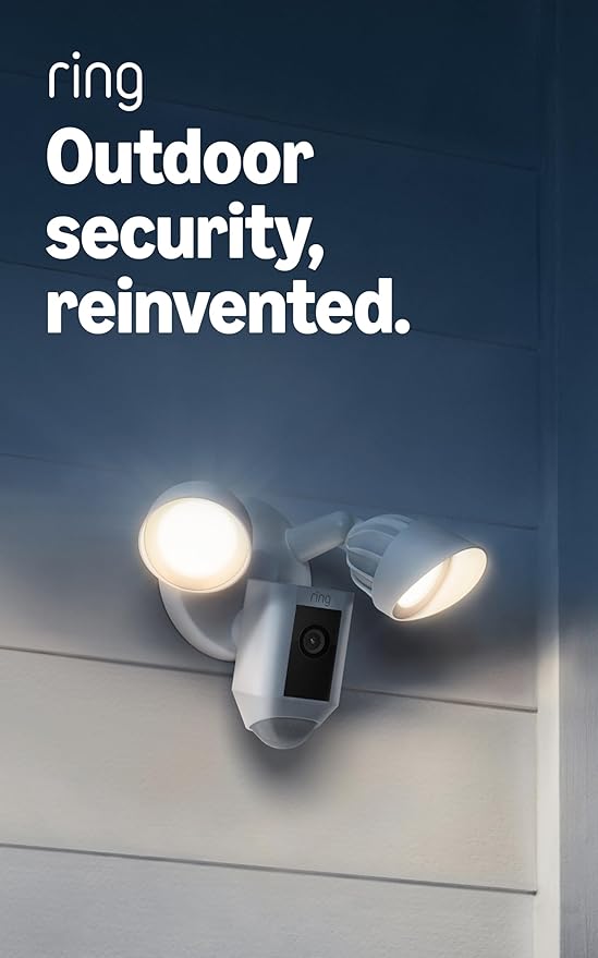 Ring Floodlight Cam Wired Plus, Outdoor home or business security with motion-activated 1080p HD video and floodlights, White