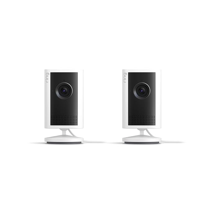 Ring Indoor Cam Plus (newest model), Home or business security, Retinal 2K for crisp, true-to-life video quality, 4x Enhanced Zoom, Low-Light Sight, 2-pack, White