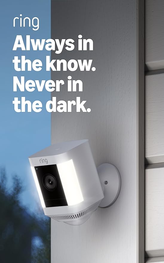 Ring Spotlight Cam Plus, Battery, Home or business security with HD video, Two-Way Talk, Color Night Vision, and Security Siren, 2-pack, White