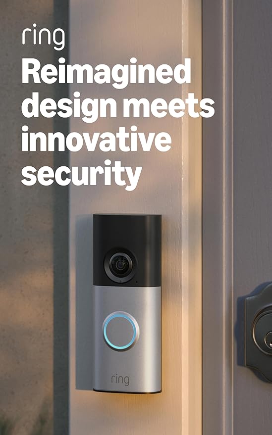 Ring Wired Doorbell Plus (newest model), Home or business security, Retinal 2K with wide-angle video, 4x Enhanced Zoom, and Low-Light Sight, Nickel Silver