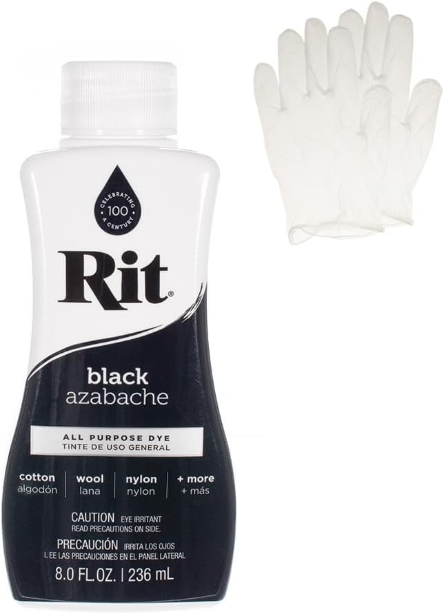 Rit Dye – Liquid Fabric Dye for Crafting, Clothing, and Décor – 8 oz. Bottle – Black (Gloves Included)