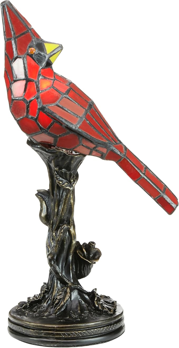 RIVER OF GOODS Stained Glass Bird Accent Lamp - 8" W x 13.5" H - Tiffany Style Table Lamps for Home, Office Desk, Bedroom, Nightstand - Blue Jay Decor