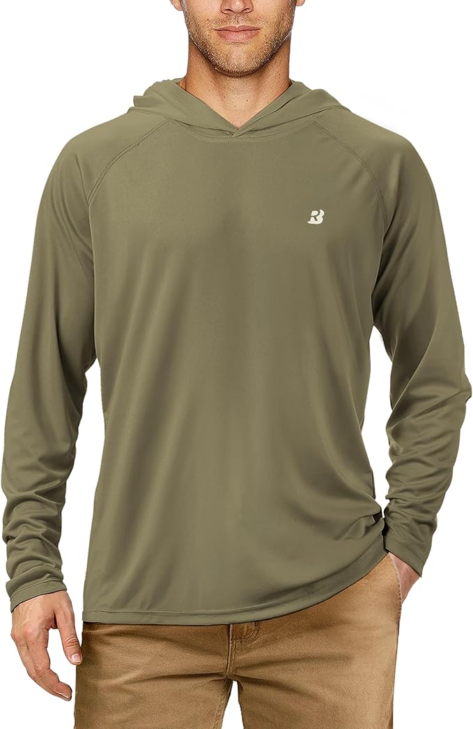Roadbox UPF 50+ Fishing Shirts for Men, Long Sleeve UV Sun Protection Hoodie, Outdoor Hiking Running Swimming Rash Guard