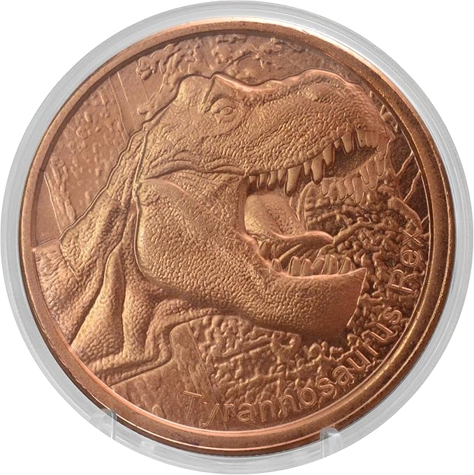 Roaring Tyrannosaurus Rex Prehistoric Dinosaur - 1 oz .999 Pure Copper Round Collecticble 39mm Challenge Coin in Capsule - COA by Heavenly Metals