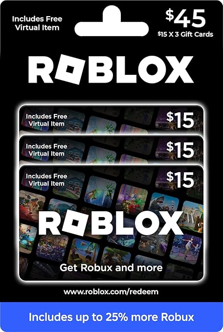 Roblox Physical Gift Cards (Multipack of 3 x $15) [Includes Free Virtual Item] [Redeem Worldwide] - $45