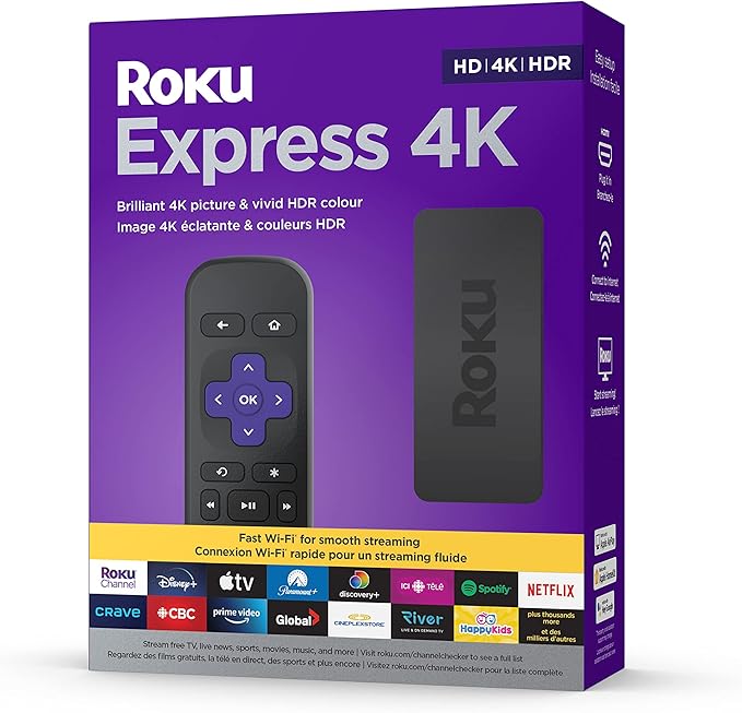 Roku Express 4K 2022 | Streaming Media Player HD/4K/HDR with Smooth Wireless Streaming and Roku Simple Remote with TV Controls, Includes Premium HDMI Cable, Black (Renewed)