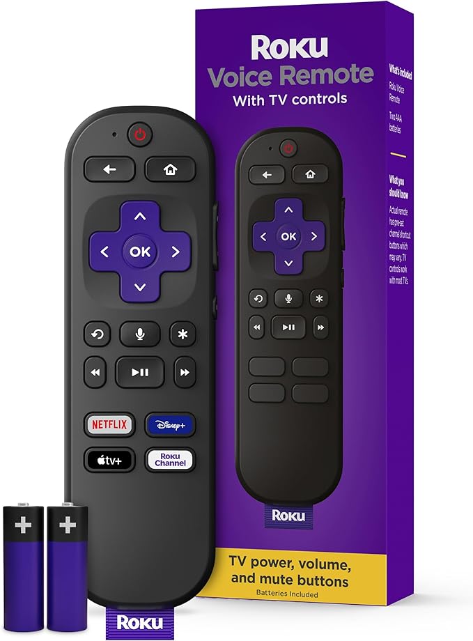 Roku Voice Remote, Replacement TV Remote Control | Voice Control, Simple Setup, & Pre-Set App Shortcuts - Compatible with Roku TV, Players, & Audio Devices