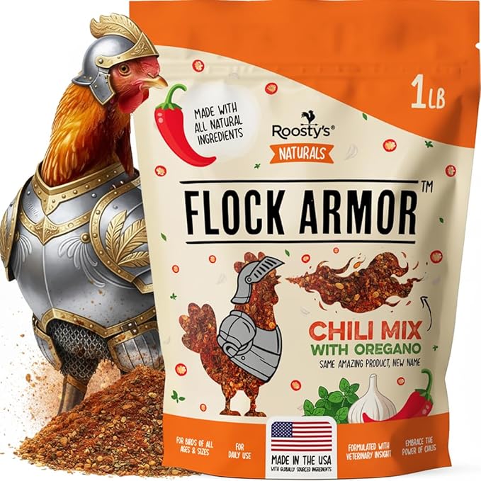 Roosty's Naturals Flock Armor Chicken De-wormer Chili Mix, 16oz | Daily Worm Defense • Boost Egg Quality • Feather & Vitality Boost • Gut Health Support • Made in USA