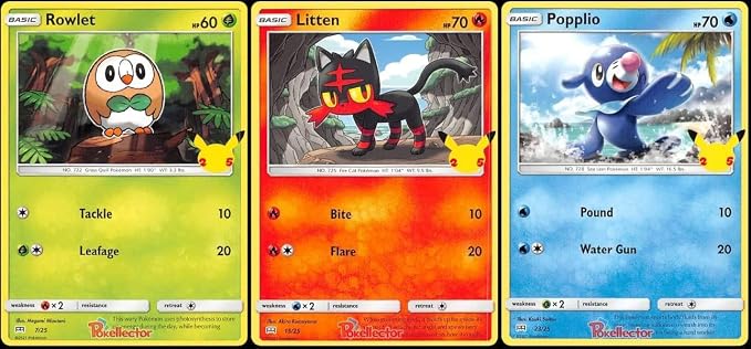 Rowlet Litten Popplio - Pokemon 25th Anniversary - 7/25 - McDonald's Exclusive Promo Lot - 3 Card Set - Alolan Starters