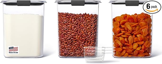 Rubbermaid Brilliance BPA-Free Food Storage Containers with Lids Airtight Kitchen and Pantry Organization Set Includes 3 Containers and Scoops Clear 16 cups