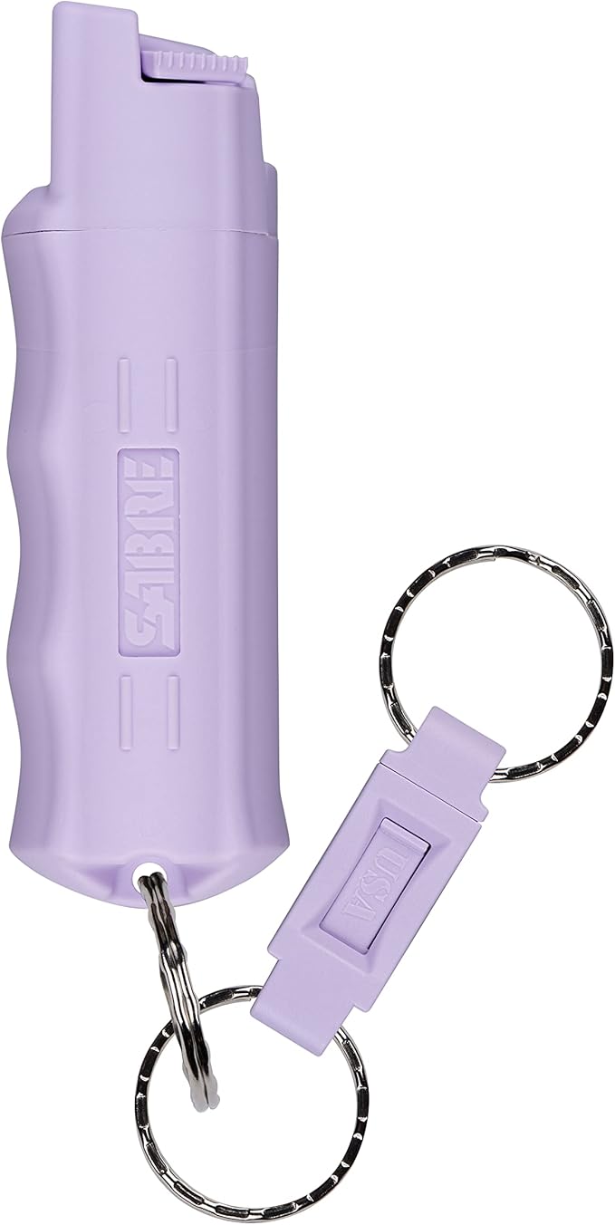 SABRE Pepper Spray with Quick Release Keychain for Self Defense – Maximum Strength OC Spray with UV Marking Dye, Twist Lock Safety, Finger Grip, 10‑Second Spray, 14‑ft Range, Made in USA, 0.54 fl oz