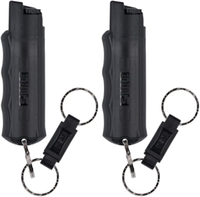 SABRE Pepper Spray with Quick Release Keychain for Self Defense – Maximum Police Strength OC Spray with UV Marking Dye, Twist Lock Safety, Finger Grip, 10‑Second Spray, 14‑ft Range, Made in USA