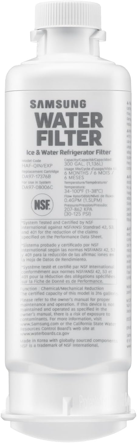 Samsung HAF-QIN/EXP Genuine Refrigerator Water Filter, Reduces 99% of Harmful Contaminants for Clean, Clear Drinking Water, 6-Month Life, Easy Install, Pack of 1