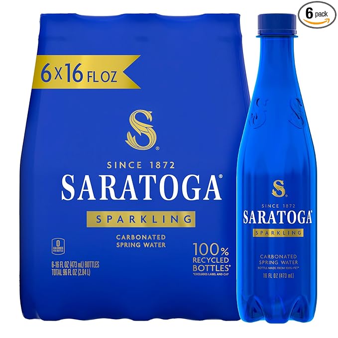 Saratoga, Sparkling Water Bottles, 6-Pack - Carbonated Spring Bottled Water - Recycled PET Plastic Bottles, 16 Fl Oz