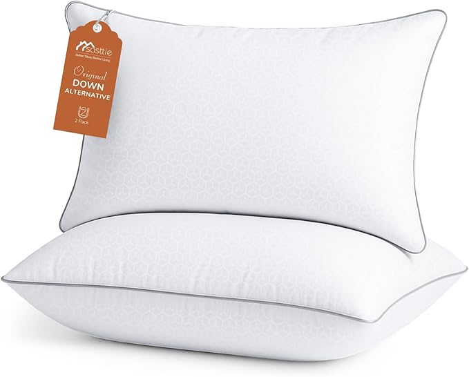 Sasttie Firm Pillows Queen Size Set of 2, Bed Pillows for Side, Back, and Stomach Sleepers - Oeko-Tex Certified Down Alternative Plump Filling - Hotel Quality and Machine Washable, 2 Pack