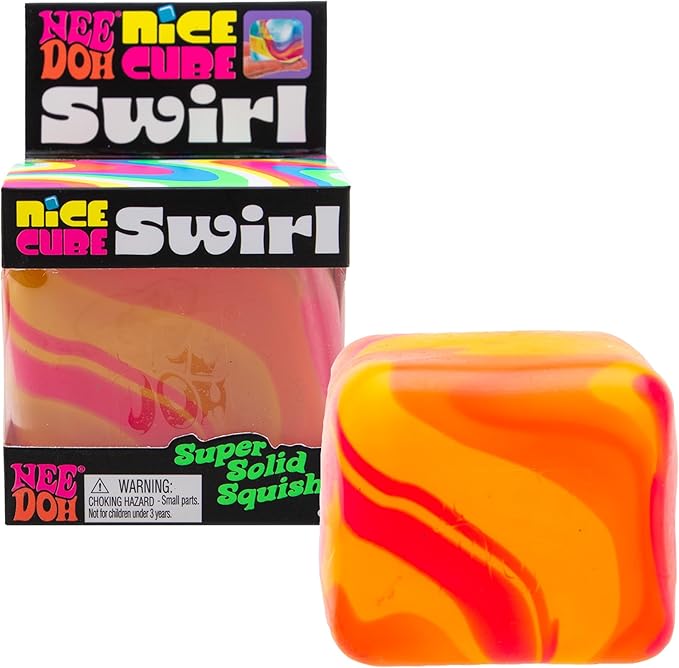 Schylling NeeDoh Nice Cube Swirl - Sensory Toy with a Super Solid Squish - Unique, Swirling Color Blend - Ages 3 and Up - Orange; One Cube Per Pack