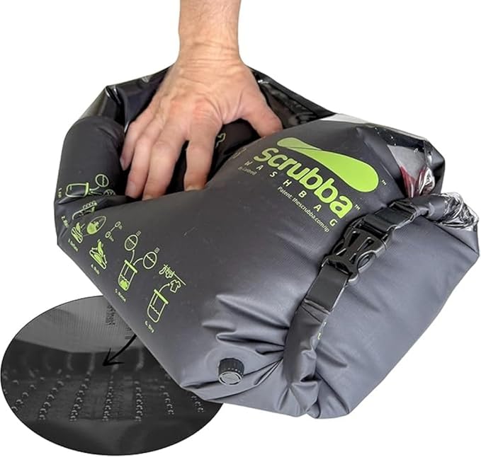 Scrubba Wash Bag - Patented Washboard-in-a-Bag™ Portable Manual Washing Machine for Travel, Camping, Backpacking & Cruise - Pack Light, Wash Clothes Anywhere in Minutes (5.3 oz)