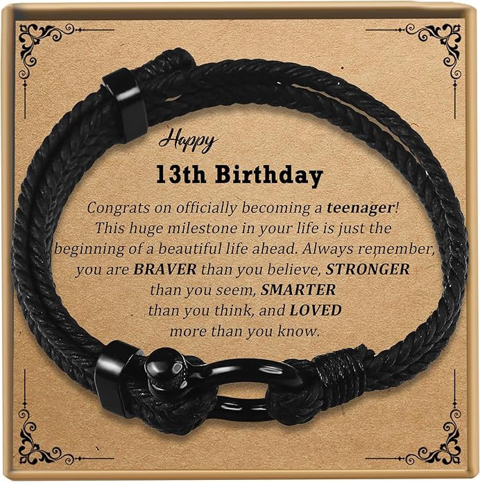Sereney Birthday Gifts for 9 10 11 12 13 15 16 21 30 40 50 60 Year Old Boy Men, Adjustable Triple Protection Bracelet Birthday Gifts for Him Back to School