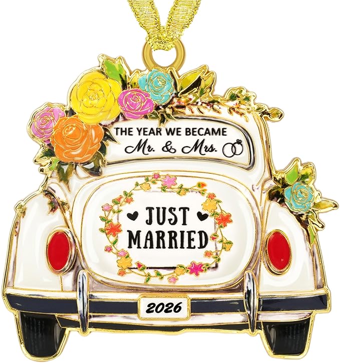 Sereney Married Ornament 2026 Wedding Gifts for Couples Newlyweds 2026, Bride to Be Bridal Shower Gifts for Bride Mr & Mrs Gift, Just Married Decorations First Christmas Married Ornament 2026
