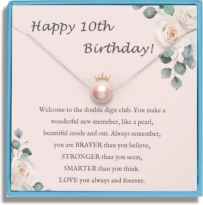 Sereney Sterling Silver Birthday Gifts for Girls Women, Pearl Necklace as 7 9 10 11 13 15 16 18 21 30 40 50 60 Year Old Birthday Gifts, Single Pearl Necklace as Bday Gifts for Friends