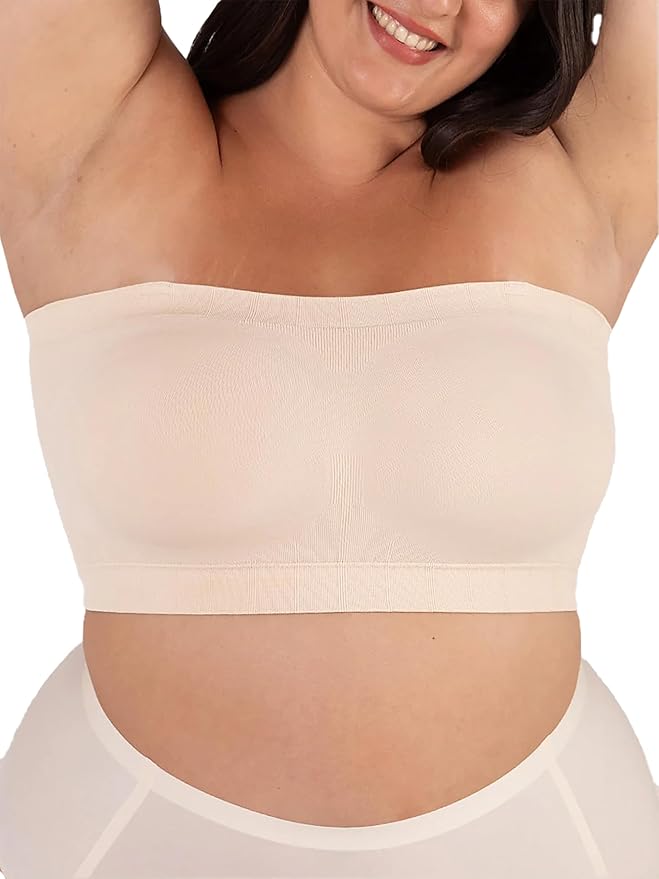 SHAPERMINT Strapless Bra, Wireless Non-Slip Bandeau, Convertible Straps, Molded Strapless Bras for Women S to Large Breasts