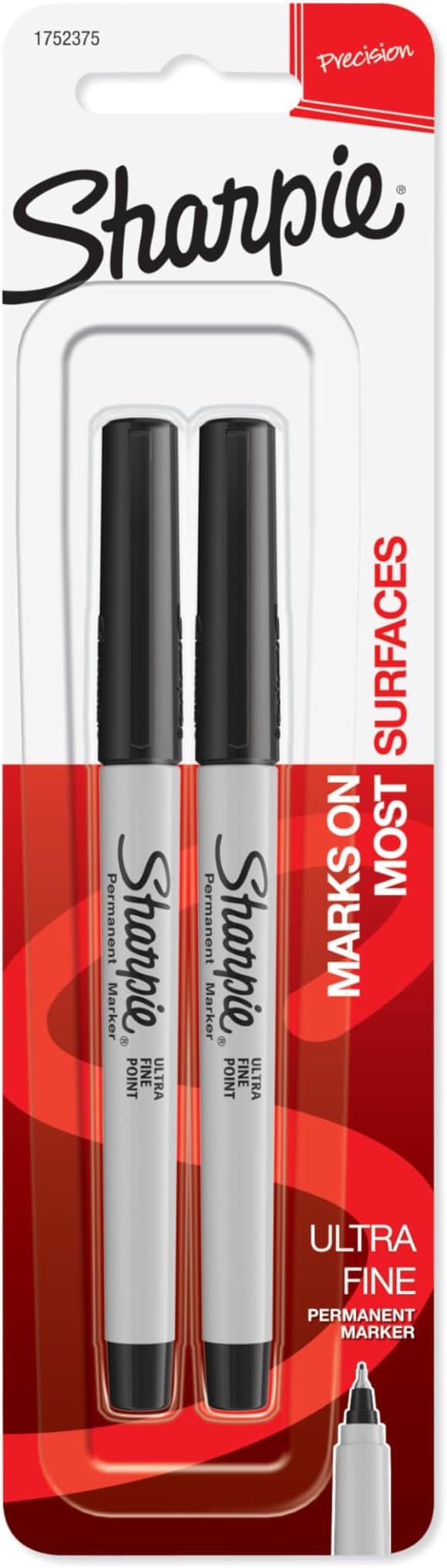 Sharpie Permanent Markers, Ultra Fine Point, Black, 2 Count - Home, School, Office Supplies
