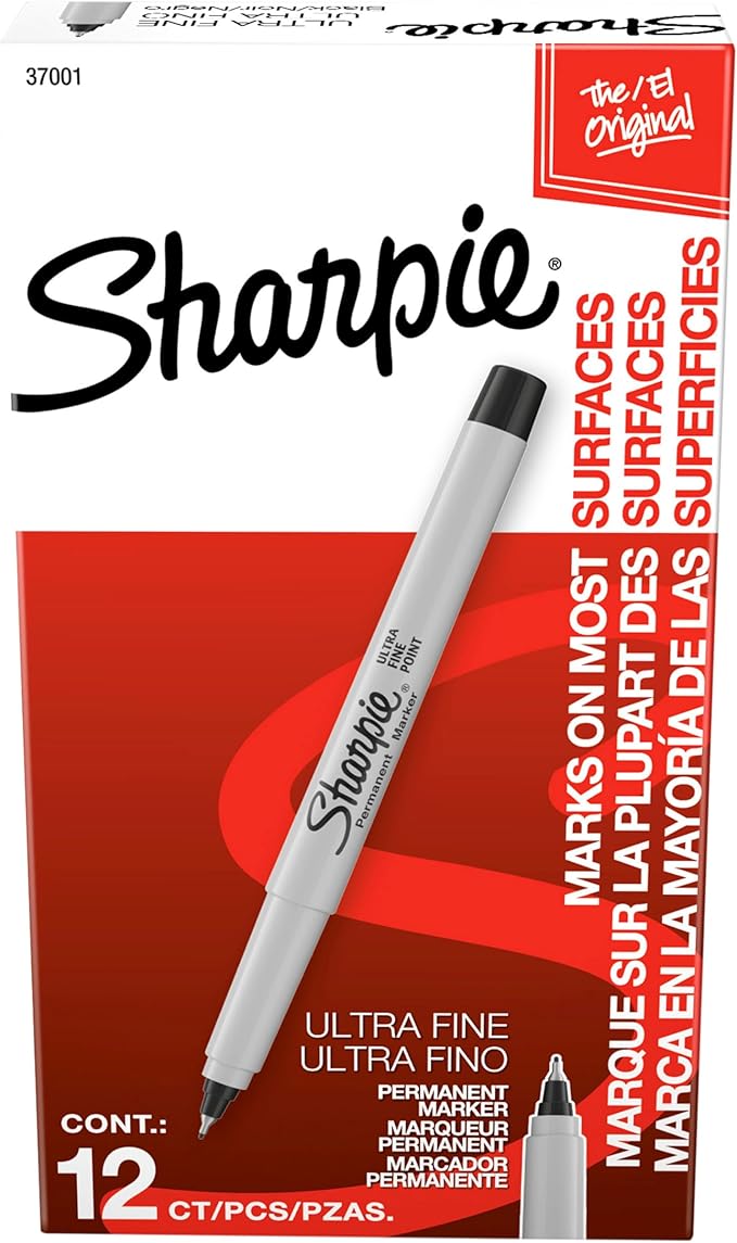 Sharpie Permanent Markers, Ultra Fine Tip, Black, 12 Count - Quick Drying, Fade Resistant