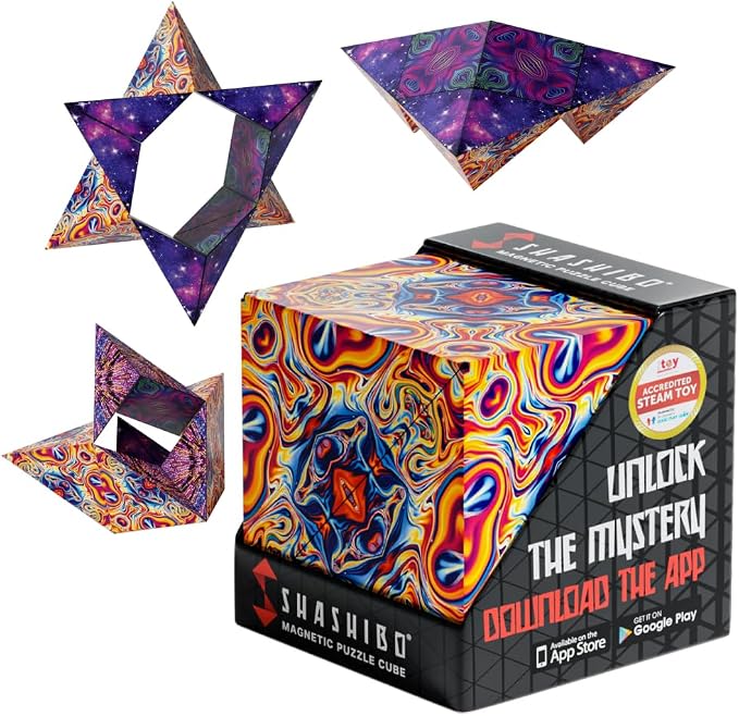 Shashibo Sensory Fidget Toy for Adults & Kids, Stress Relief Fidget Toy for Adults, Teens & Kids, Cool Fidget Toys for Desk, Classroom Must Have, Sensory Shape Shifting Cube, 100+ Possible Shapes