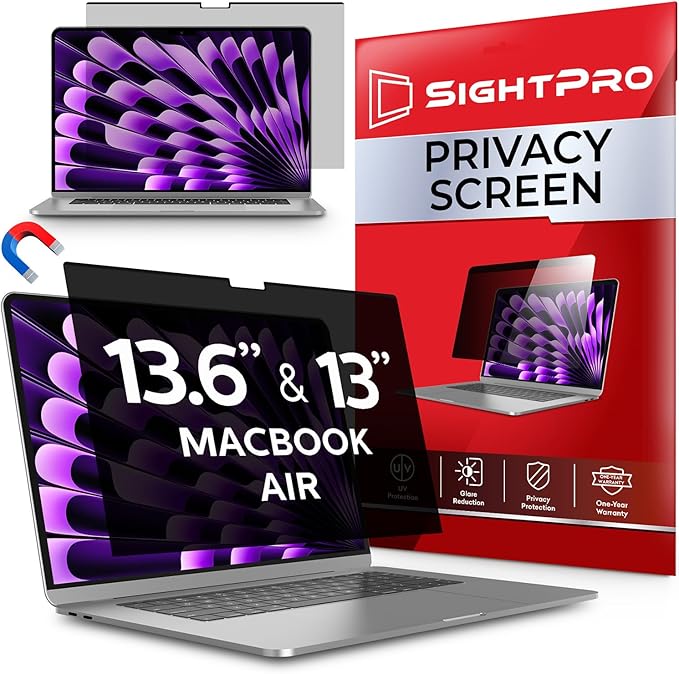 SightPro Magnetic Privacy Screen for MacBook Air 13 & 13.6 Inch (2022-2026, M2-M5) Patented Removable Laptop Privacy Filter Shield and Protector