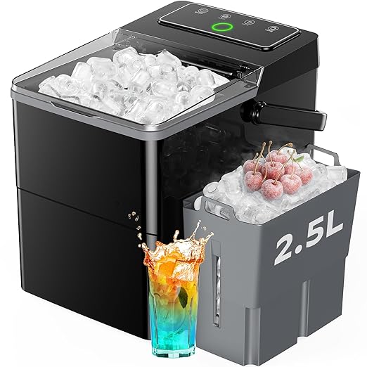 Silonn Countertop Ice Maker - 26.5lbs/24H Portable Ice Machine with 2.5L Expandable Ice Basket, 9 Bullet Ice Cubes in 6 Mins, 2 Ice Sizes LED Touch Control & Self-Cleaning for Home Kitchen