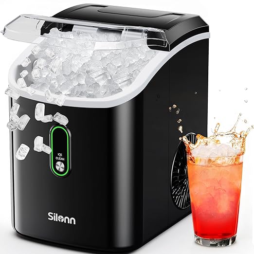 Silonn Nugget Ice Maker Countertop, Pellet Ice Machine with Self-Cleaning Function, Sonic Ice Maker Produces 36lbs of Chewable Ice in 24 Hours, Ideal for Home Kitchen and Office (Black)