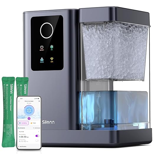 Silonn Nugget Ice Maker Countertop with App & Voice Control, 40 lbs/24H Pebble Ice Machine, 3L Water Tank, Self Cleaning Sonic Ice Maker, Soft Chewable Ice for Home, Kitchen, Party