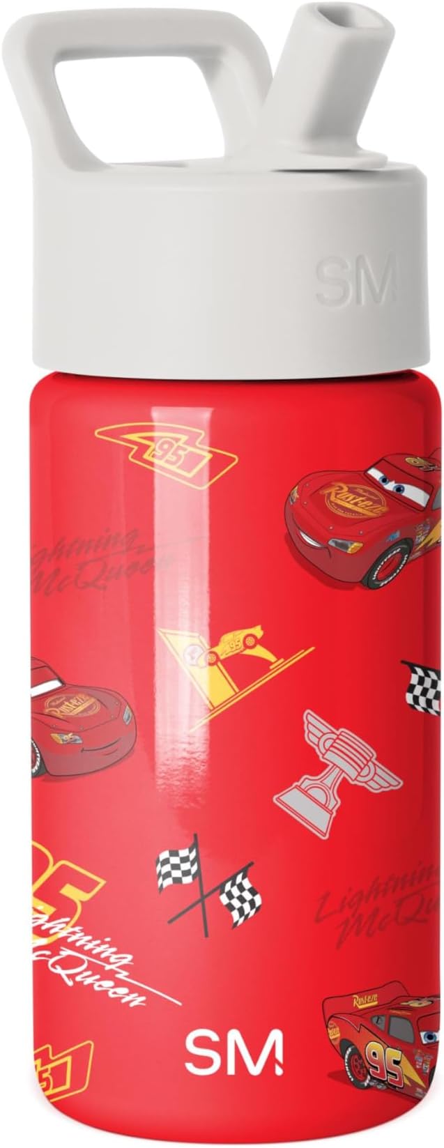 Simple Modern Disney Pixar Lightning McQueen Kids Water Bottle with Straw Lid | 14oz Insulated Stainless Steel Kids Tumbler & Toddler Cup for School, Girls, Boys | Summit | Cars Lightning Speed