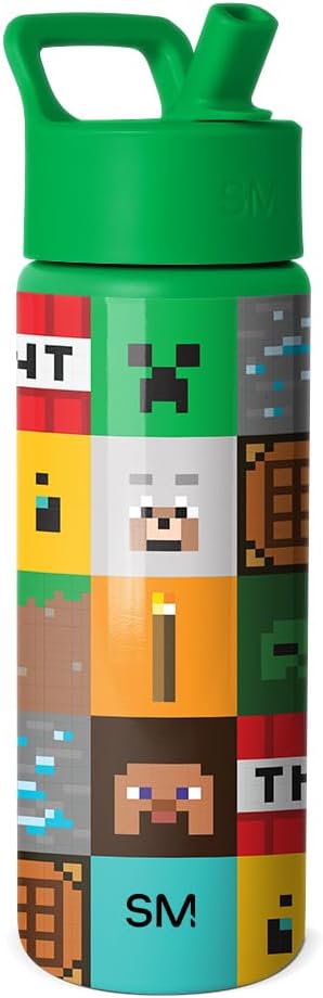 Simple Modern Minecraft Kids Water Bottle with Straw Lid | 18oz Insulated Stainless Steel Kids Tumbler & Spill Proof Toddler Cup for School, Girls, Boys | Summit | Minecraft Mashup