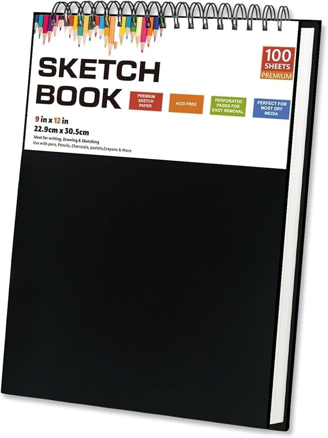 Sketch Book for Drawing - 120gsm Thick Paper, Spiral Bound, 100 Sheets, 9" x 12" Inch, Handheld Lightweight, Double Run Time for Lawn, Yard, Patio, Garden Cleaning 1