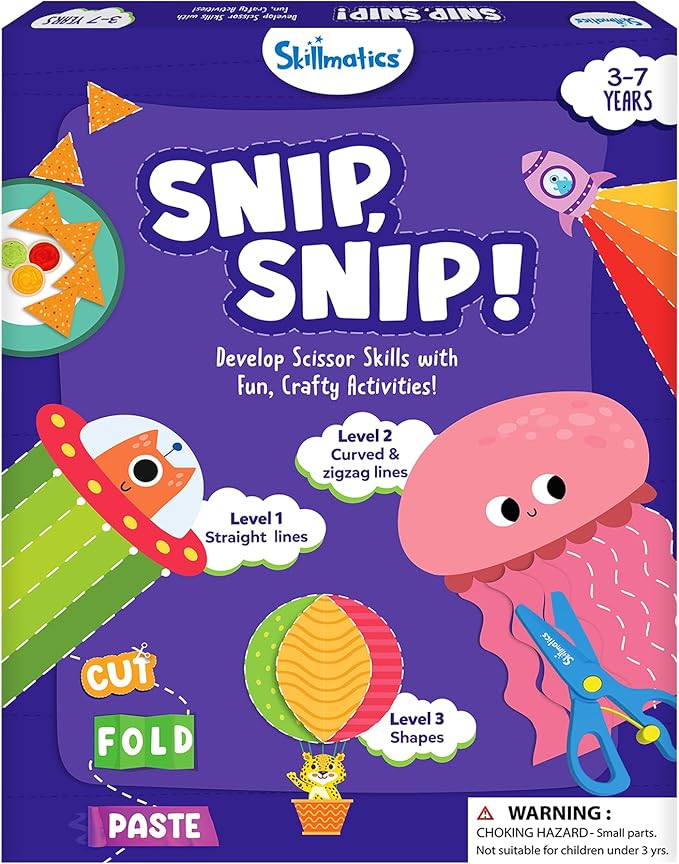 Skillmatics Scissor Skills Activity Book - Snip Snip, 25 Cutting Activities for Preschoolers, Felt Craft Kit, 2 Child-Safe Scissors, Fine Motor Skills, Screen-Free Fun, Gifts for Kids Ages 3-7