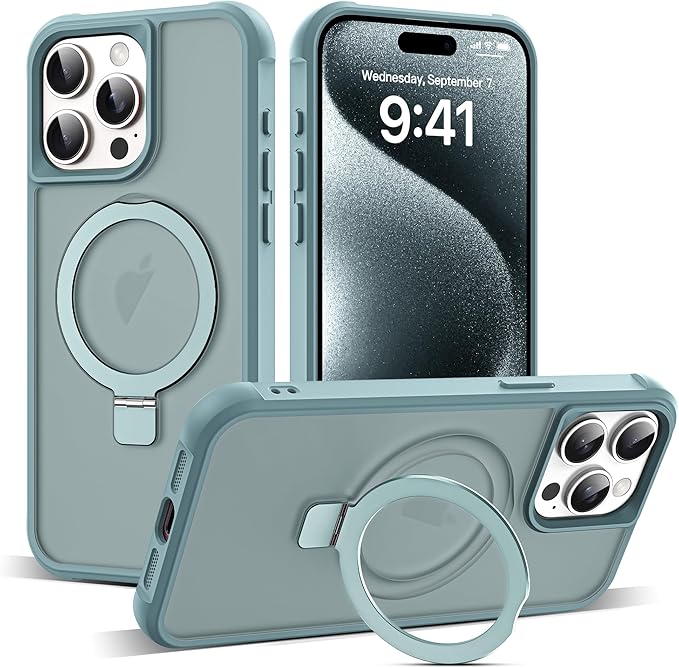 SKYLMW Compatible with iPhone 15 Pro Case with Invisible Magnetic O-Ring Stand Translucent Case for iPhone 15 Pro 6.1" [Compatible with MagSafe][Great Grip Feeling], Blue