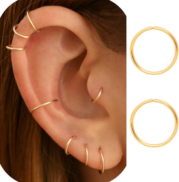 Small Thin Hoop Earrings for Women,Tiny Huggie Hoop Rings for Cartilage,Helix,Targus,Conch,Nose,22g/24g/20g,14K Gold Filled/Sterling Silver/Rose Gold,5mm/6mm/7mm/8mm/9mm/10mm