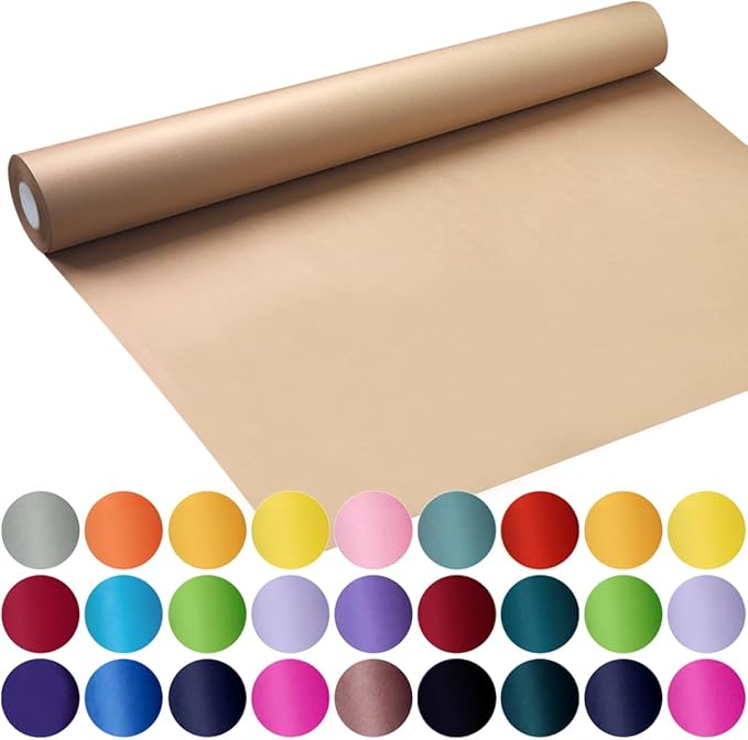 SMART&CASUAL Brown Wrapping Paper Roll 17.8"×1,200"(100') Kraft Paper for Craft Gift Bulletin Board Banner Bouquet Flower Table Covering Packing Shipping Moving 70GSM 50LB(Brown, 17.8" x 1,200")