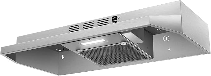SNDOAS 30 inch Range Hood Ducted/Ductless Convertible Stainless Steel Range Hood Under Cabinet with Rocker Button Control,Vent Hood with LED Light,2 Speed Exhaust Fan,Under Cabinet Hood,Silver